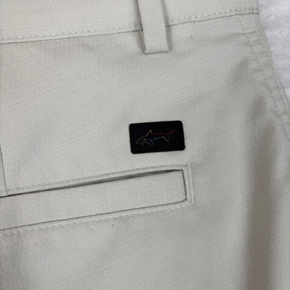Greg Norman Mens Golf Shorts Stone Beige Size 38 Performance Flat Back Shark
